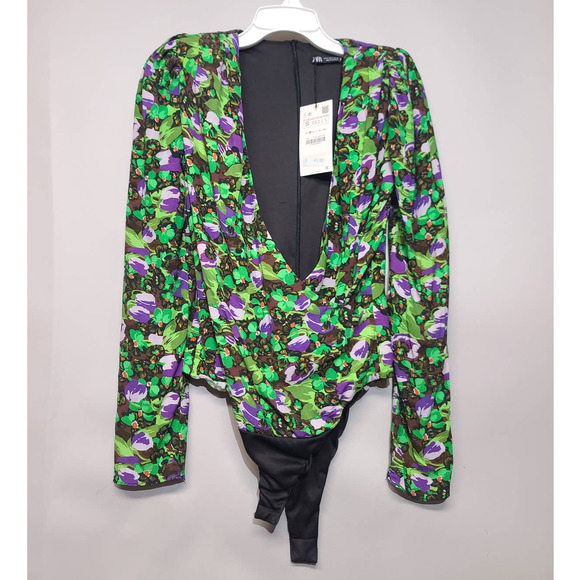 Zara Floral Suplice Neck Bodysuit NWT Size Small - Picture 1 of 4